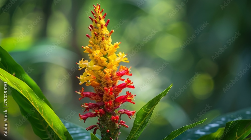 Yellow and red flower with green foliage