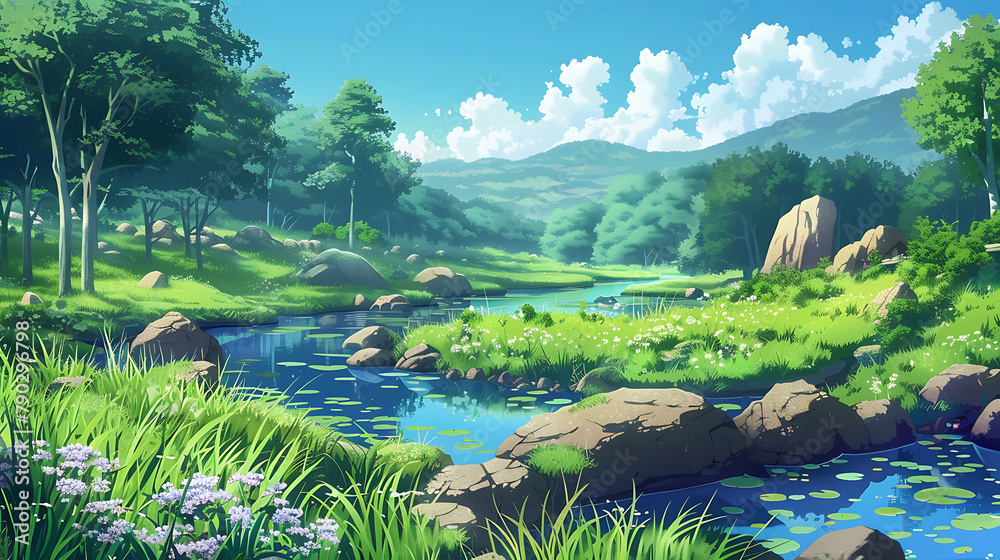 Tranquil Nature's Embrace
A serene lakeside haven surrounded by lush foliage, where the tranquility of nature's embrace is vividly animated.