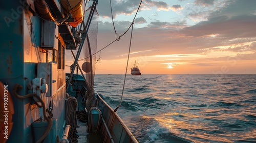 Sunset View from a Fishing Boat Deck