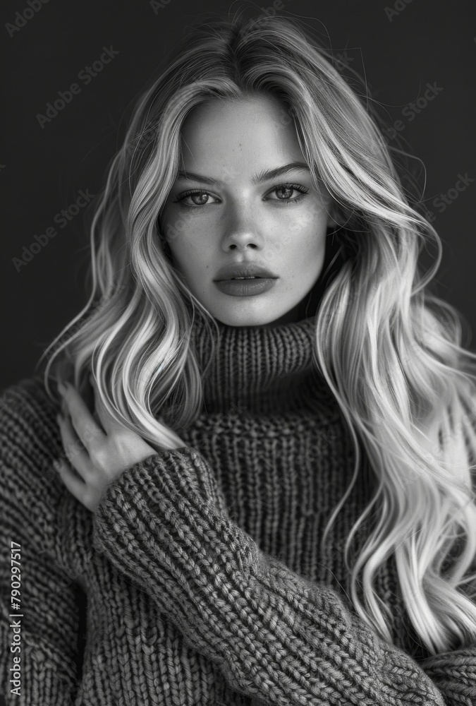 Soulful Black and White Portrait of a Young Blonde Caucasian Woman