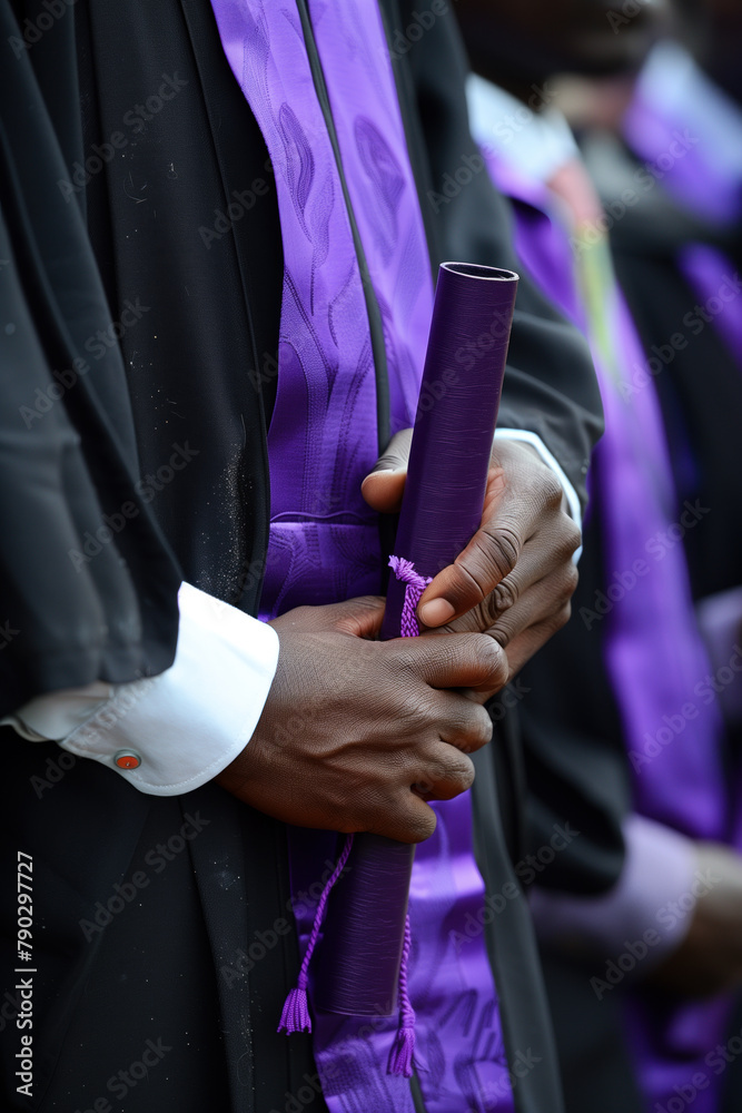 Naklejka premium Close-up of graduates holding diplomas during commencement.