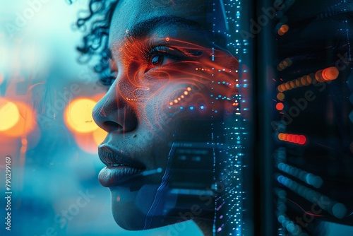 Capture the intersection of human emotion and AI intelligence in a visually striking and thought-provoking imagecommercial use
