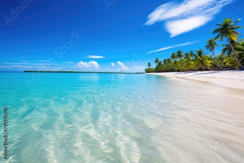 Blue sea beach with island view and clean blue sky. Blue sea beach and island photo