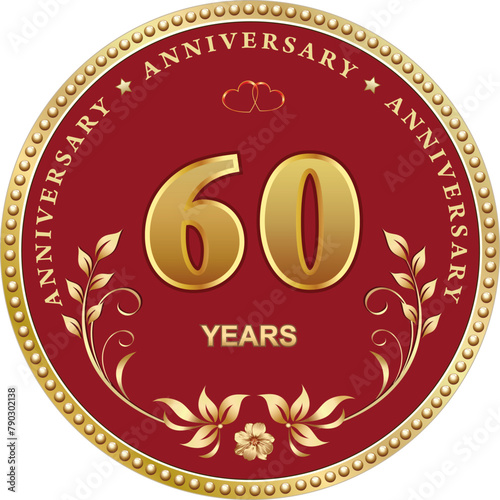 60 years anniversary. Vector golden design background for celebration, congratulation and birthday card, logo. Vector illustration