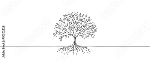 tree in one line. Graphic vector illustration of a continuous line drawing of a tree with roots