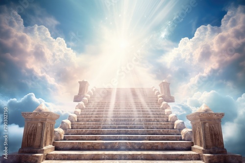 Way to haven from earth, Haven stairs on the cloudy sky with bright light