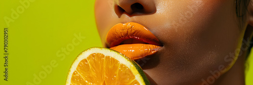 a woman's lips glossed with vibrant orange