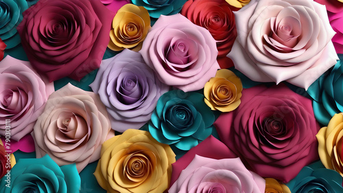 multicolored rose flowers background  top view