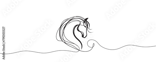 Continuous vector linear drawing of horse head