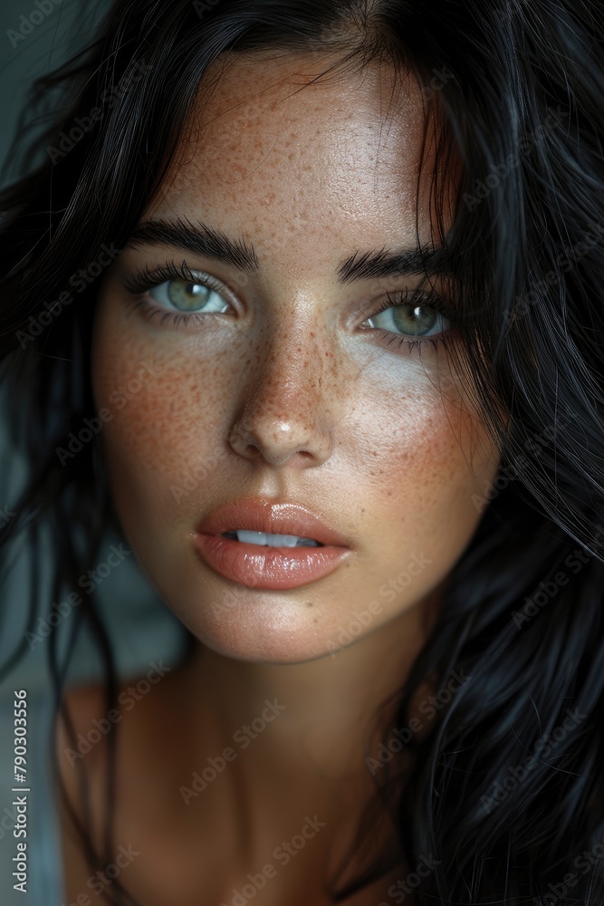 Fototapeta premium A professional photo of an extremely beautiful Mexican woman with long black hair