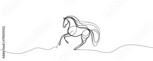 Continuous single line drawing. Horse logo