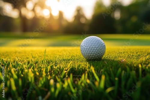 White Golf ball in a field of grass background