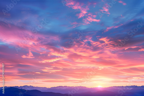 Enchanting Twilight Sky - A Tranquil Panorama of Sunset over Mountainous Horizon for Phone Wallpaper © Eugene