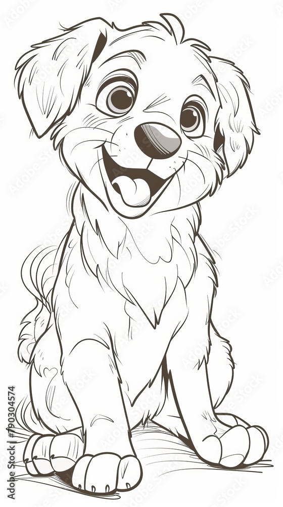 Animal Coloring Book: A cute puppy sitting with a playful expression