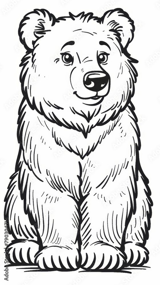 Animals (simple outlines): A coloring book page featuring a friendly bear outline Animals (simple outlines): A coloring book page featuring a friendly bear outline