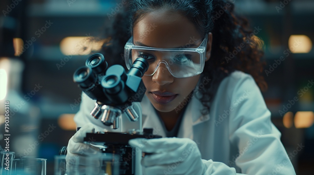 Woman scientist working with microscope. Woman scientist working with microscope.