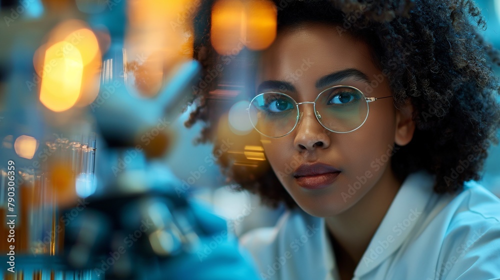 Woman scientist working with microscope. Woman scientist working with microscope.