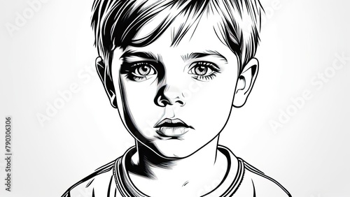 Disappointed little child looking at camera on white background
