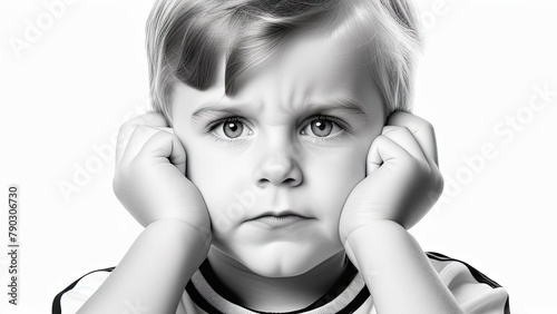 The face of a child covering his ears, unwilling to listen