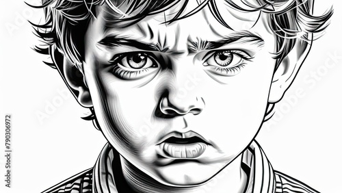 Face of an indignant child on a white background