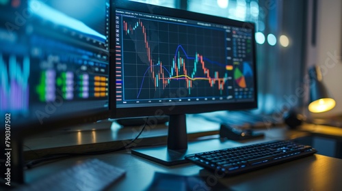 Stock market change on display of monitor