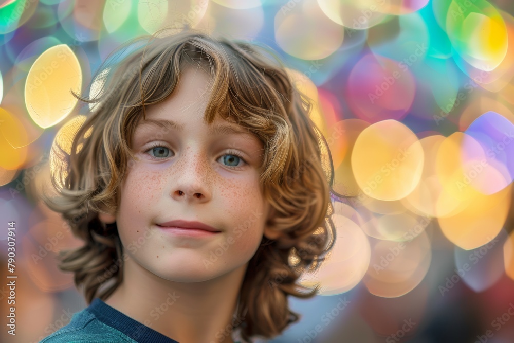 Kid portrait on blur background bright colors