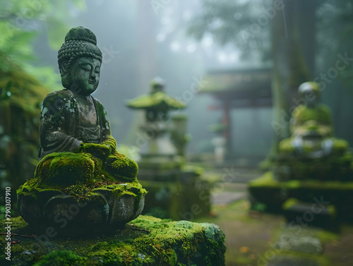Ancient Japanese garden with Buddha Statue © JADE