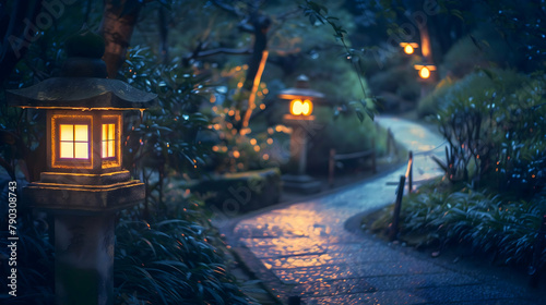Night scene in a Japanese garden