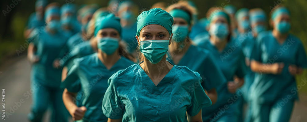 Healthcare workers in scrubs, applauded for their tireless efforts on Labor Day