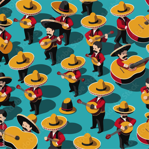 Isometric Mariachi Wallpaper: Vibrant Musical Ensemble