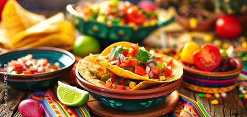 The food and drinks at the Cinco de Mayo festival are on the table.