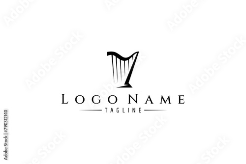 Minimalist harp or lyre logo vector icon photo