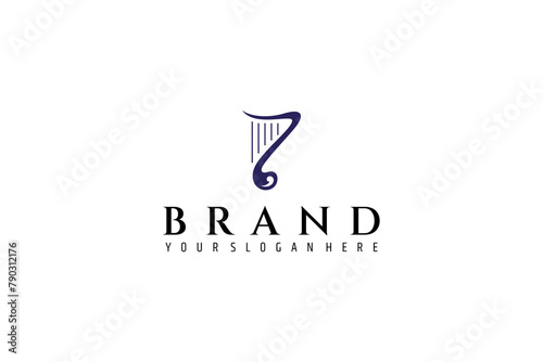 Harp and music note creative logo concept photo