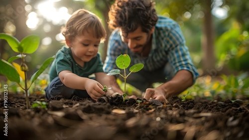 A Father's Lesson: Nurturing Nature with Love. Concept Parenting, Nature, Love, Life Lessons, Family Bonding