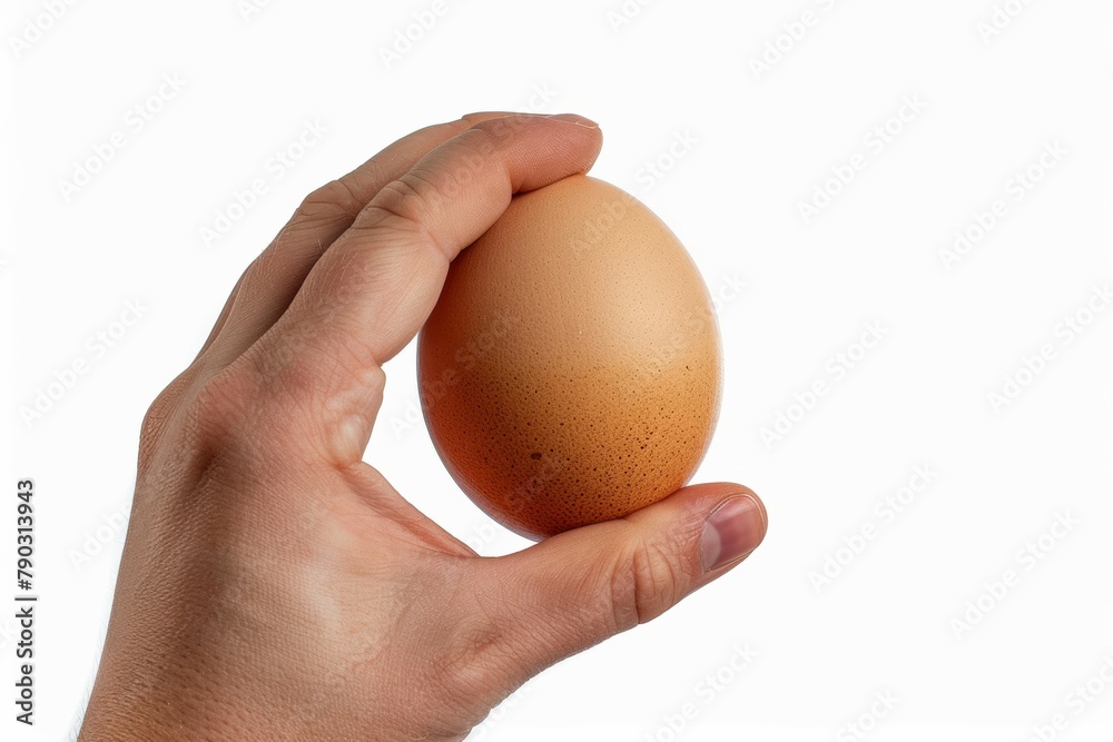 hand holding an egg isolated on a white background hand holding an egg isolated on a white background