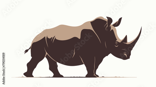Black rhino. Silhouette. White background. 2d flat