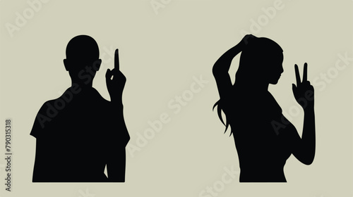 Black silhouette two figures. Hand gestures and num photo