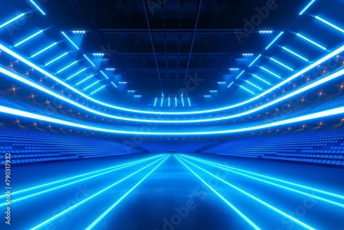 Abstract blue neon stadium background, neon blue background, background, stadium background, stage neon background, neon background, stadium, blue neon stadium