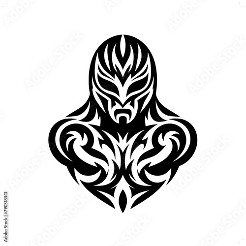 lucha libre in modern tribal tattoo, abstract line art of people, minimalist contour. Vector photo