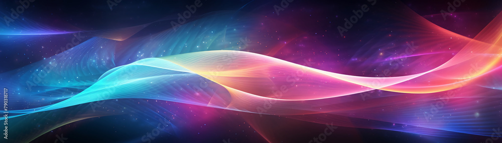 Digital illustration of vibrant energy waves flowing through space, abstract and colorful, representing electromagnetic fields - obrazy, fototapety, plakaty 