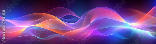 Abstract flowing light shapes in blue and purple hues on a black background