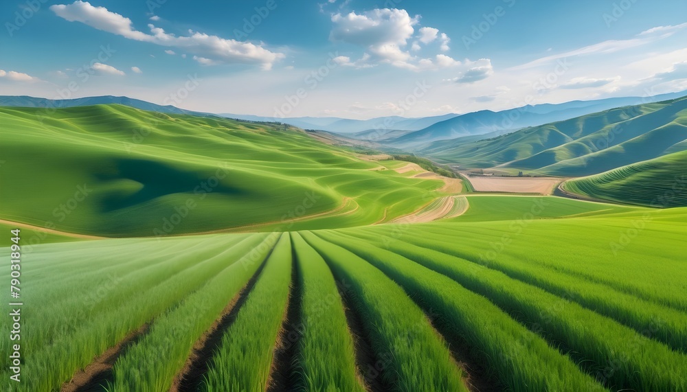 landscape with green field and sky