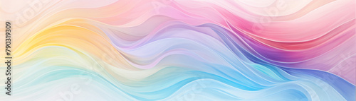 Abstract flowing waves in soft blue and colorful lines create a smooth, digital art design