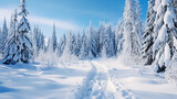 Snowcovered hiking trail in a national park, winter wonderland atmosphere, ideal for coldweather adventurers and snowshoers