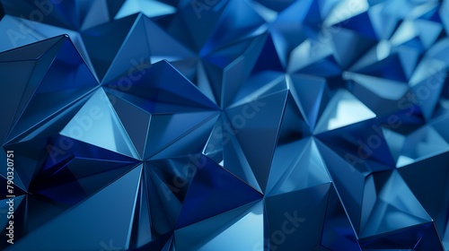 Abstract 3d rendering of chaotic blue crystals. Futuristic polygonal background.