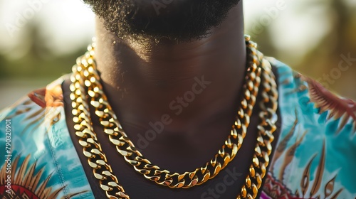 Close up africian, black man wearing a thick gold chain