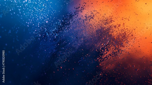 Blue and orange abstract background with water droplets and blurred bokeh