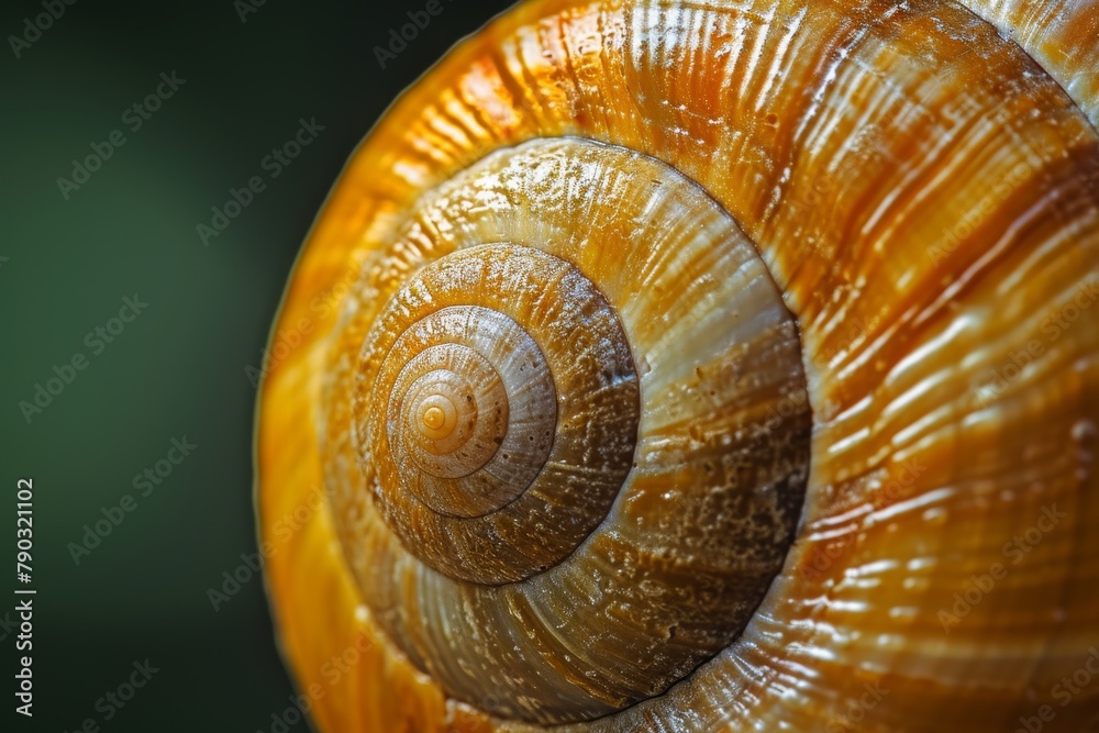 This close-up photo showcases the intricate details and patterns of a snails shell, revealing its unique structure and texture, Close-up photo of the spirals on a snail shell, AI Generated This close-up photo showcases the intricate details and patterns of a snails shell, revealing its unique structure and texture, Close-up photo of the spirals on a snail shell, AI Generated