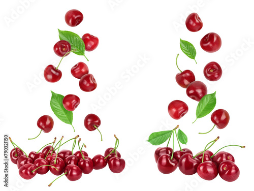 red sweet cherry isolated on white background with full depth of field