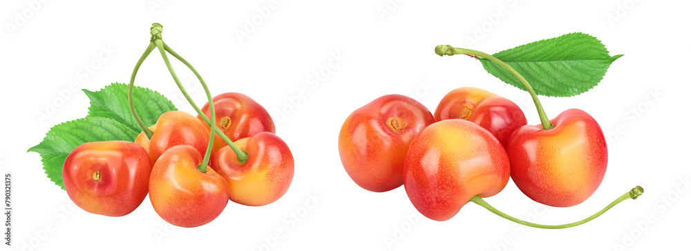 yellow-red sweet cherry isolated on white background with full depth of field